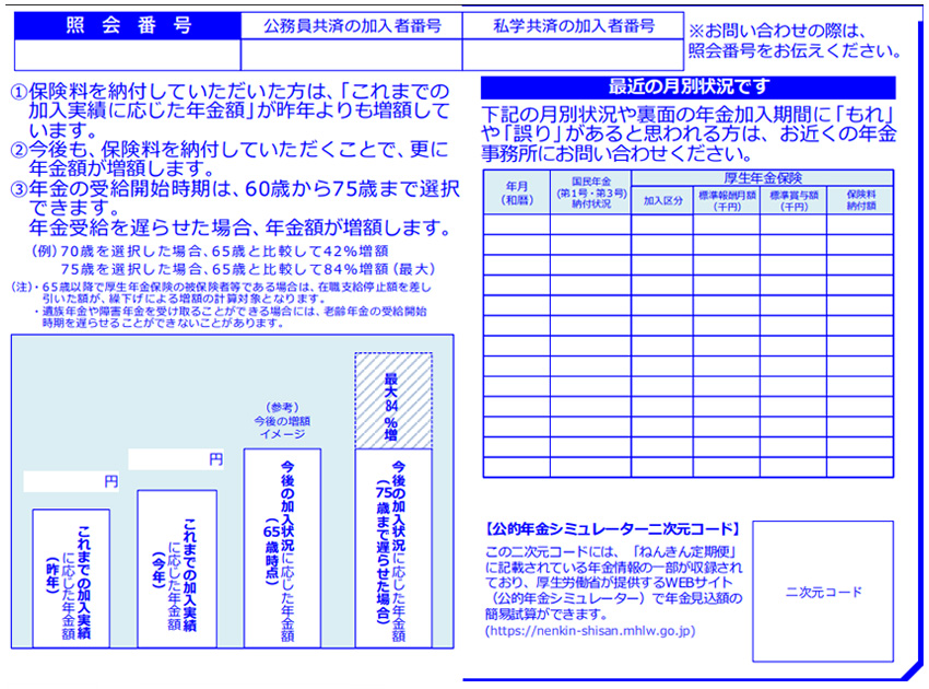 ねんきん定期便50歳未満のサンプル ねんきん定期便50歳未満のサンプル